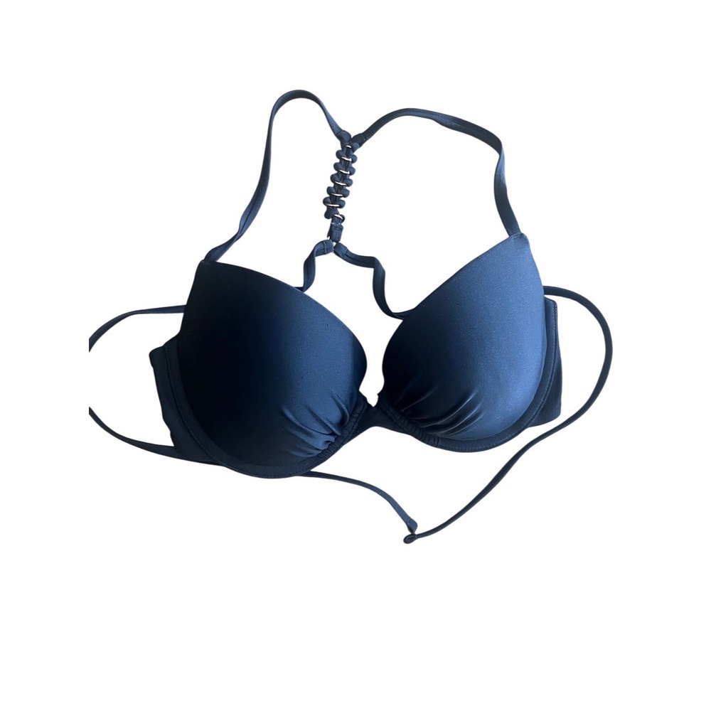 Aerie Black Macrame Braided Racerback Push Up Underwire Bikini Top 34C RN54485